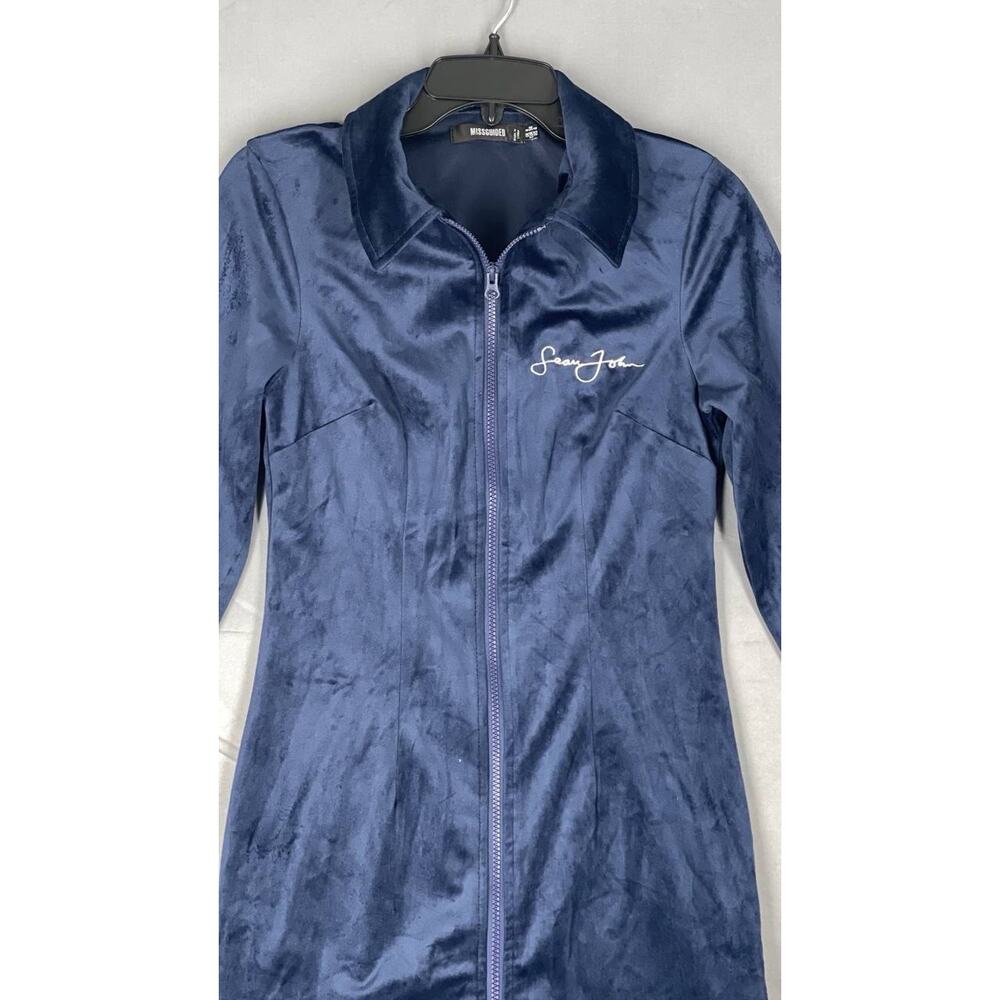 Sean John Missguided Velour Dress Women's 4 Blue Full Zipper Long Sleeves Collar - Picture 3 of 7